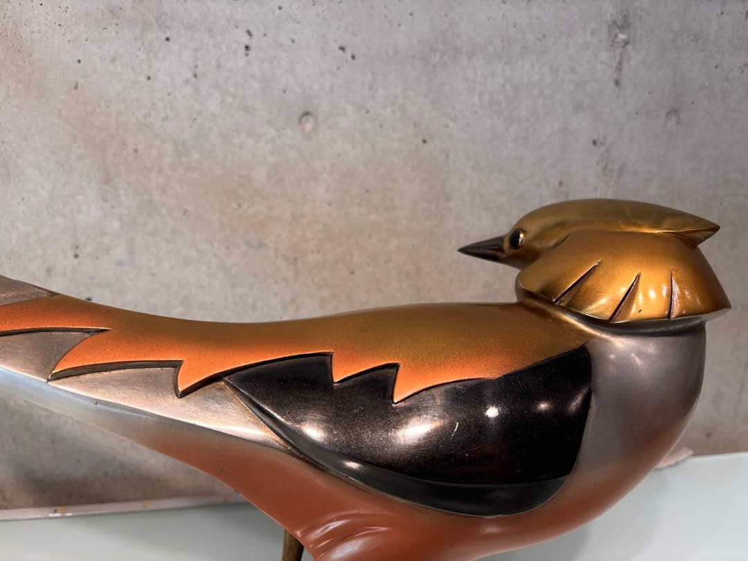 米治一造　銅製　金鶏鳥　置物　共箱