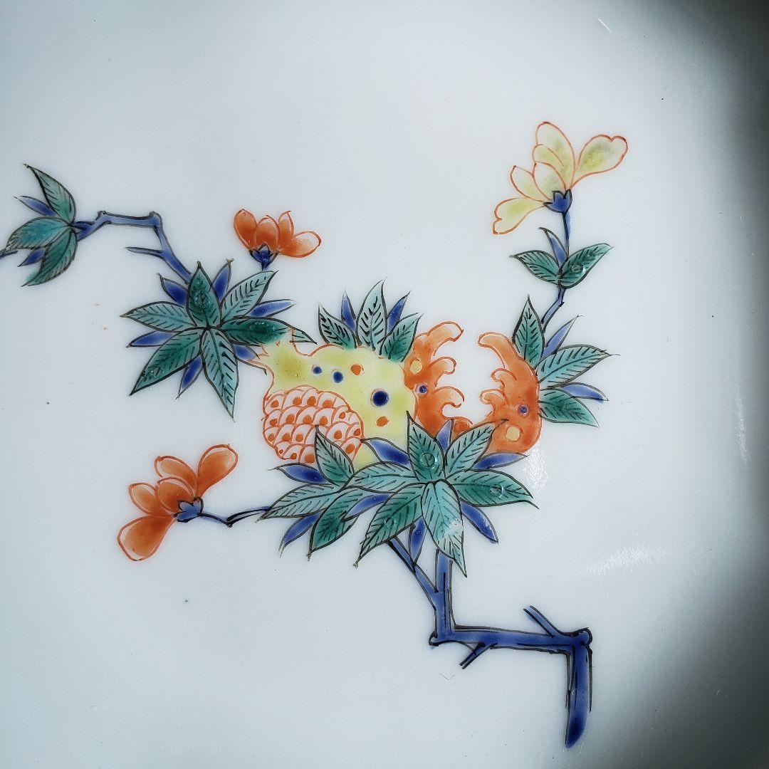 八角形 変形皿 無花果 色絵付 染付 中国童 柿右衛門様式 古伊万里 ロ号