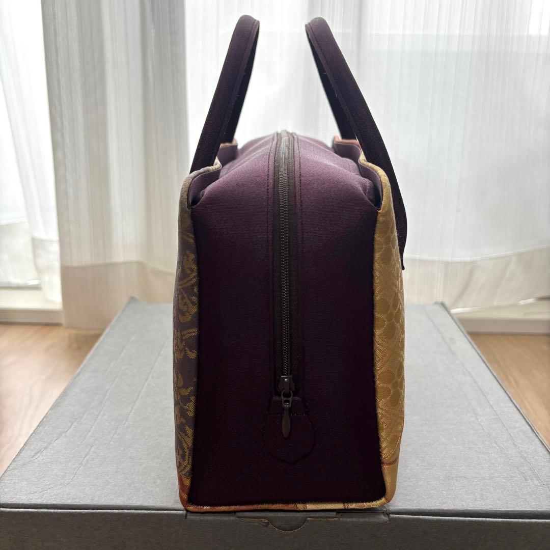 美品　利休バッグ　着物　訪問着　帯地　正絹　和装用バック　紫　　金　紫紺