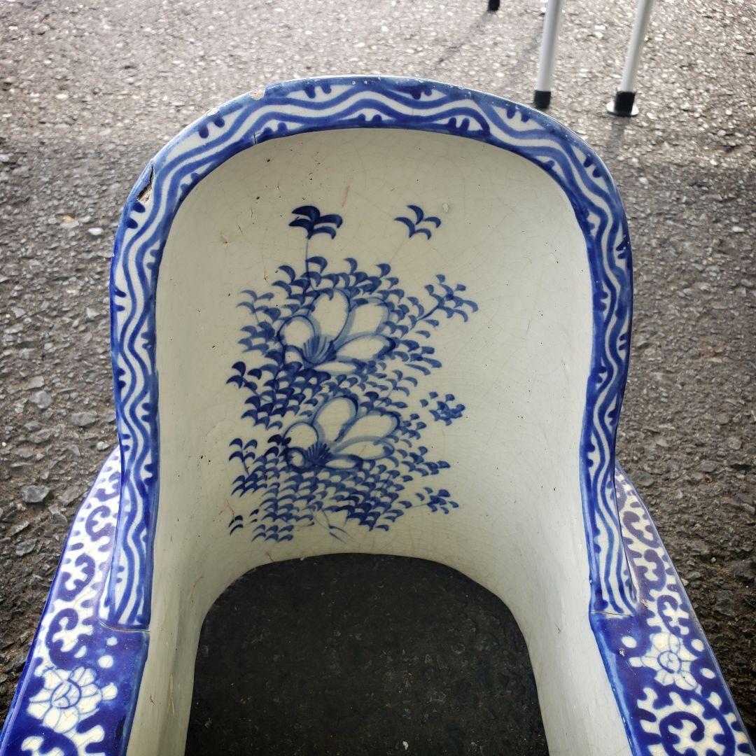 染付 便器 陶器 明治 白抜蛸唐草 古伊万里