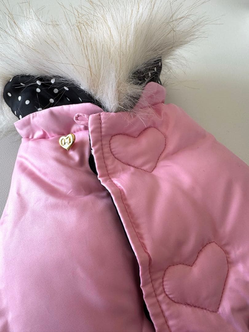 未使用】フィフィ&ロメオ リバーシブルダウンコート ピンク×黒白水玉 S