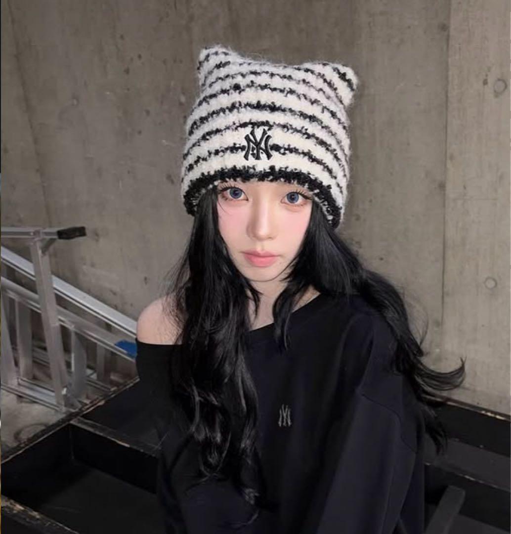 韓国限定 MLB カリナ 猫耳 ミャオン ビーニー ニット帽 aespa【新品