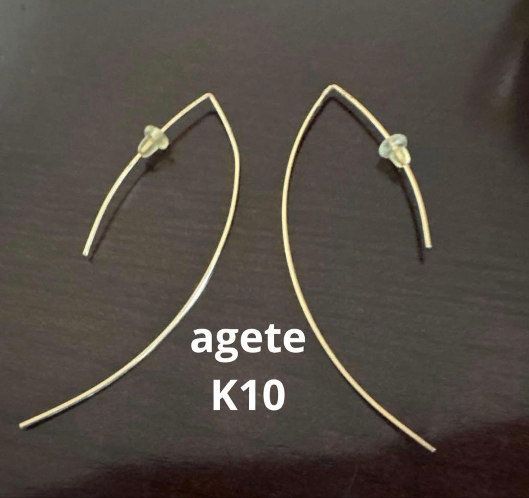 agete K10 ワイヤーピアス ゴールド フープ ピアス - メルカリ