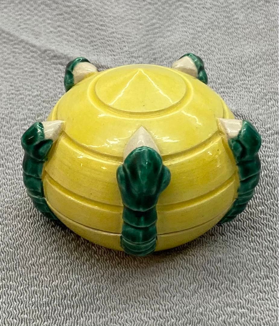 B15s 清閑寺窯 祥平造 黄南京宝珠香合 共箱 京都 茶道具香道具