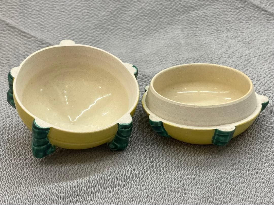 B15s 清閑寺窯 祥平造 黄南京宝珠香合 共箱 京都 茶道具香道具