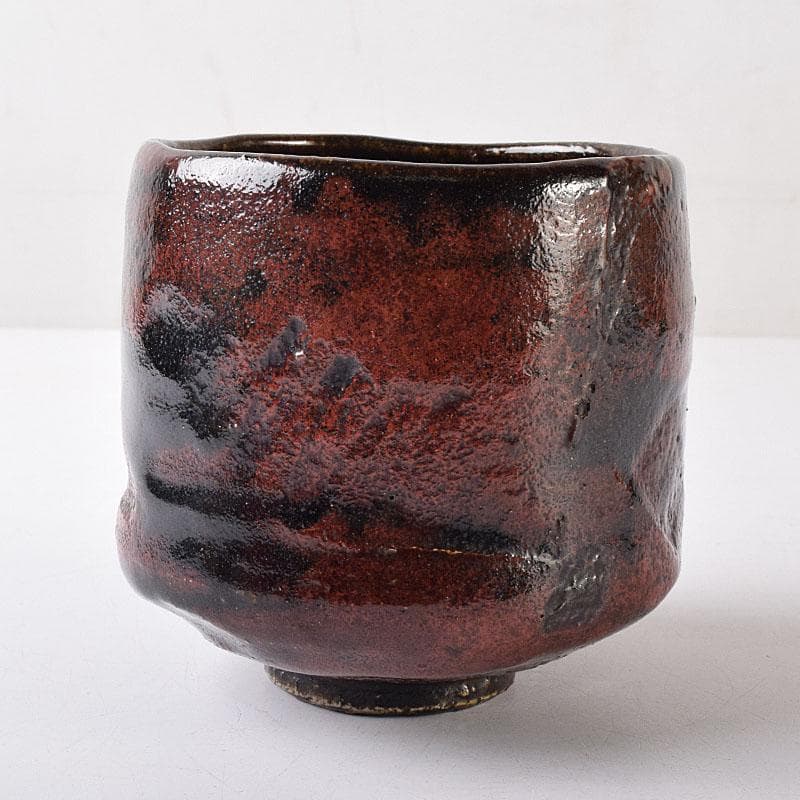 茶道具 楽吉左衛門作 黒楽筒茶碗 仕覆付 共箱 M R8725