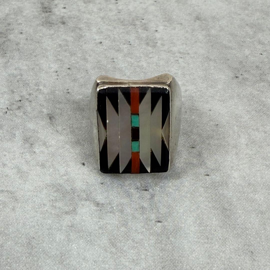 ZUNI ズニ族 マルチカラーインレイシルバーリング インディアンジュエリー