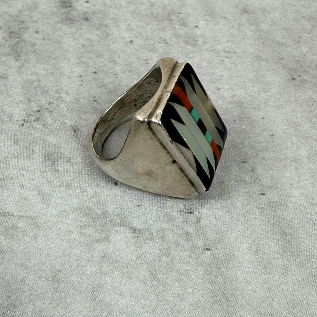 ZUNI ズニ族 マルチカラーインレイシルバーリング インディアンジュエリー