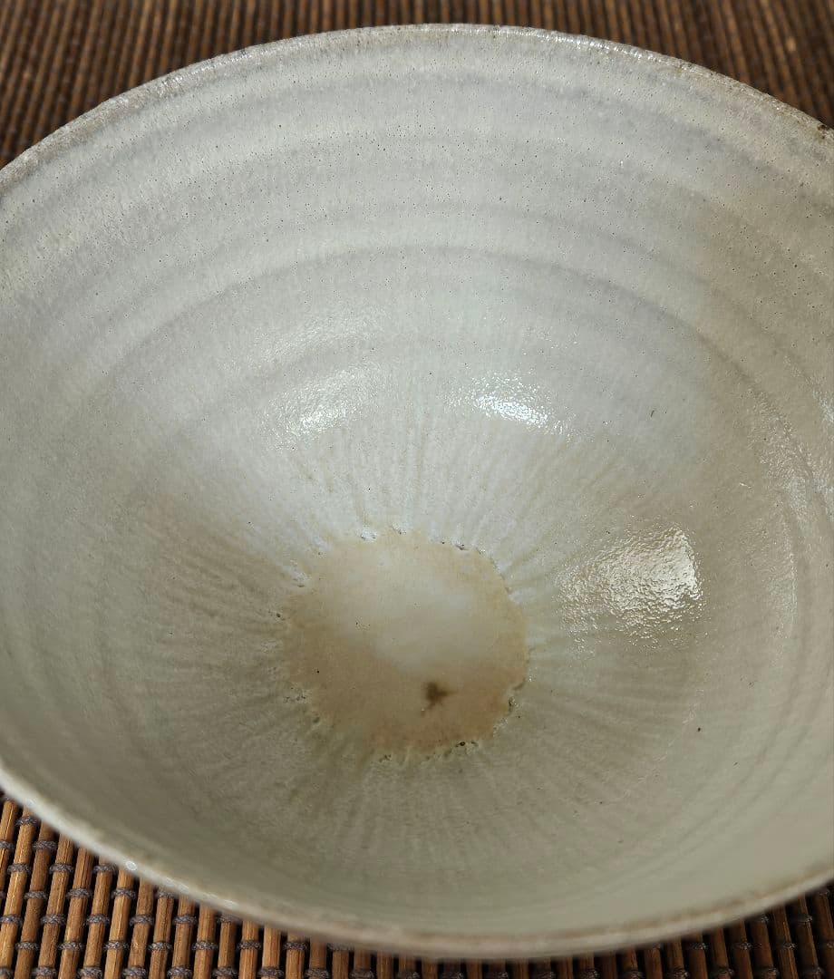 遠州七窯】上野焼 名工 青柳翆峰 造 白釉溜り 大振茶碗