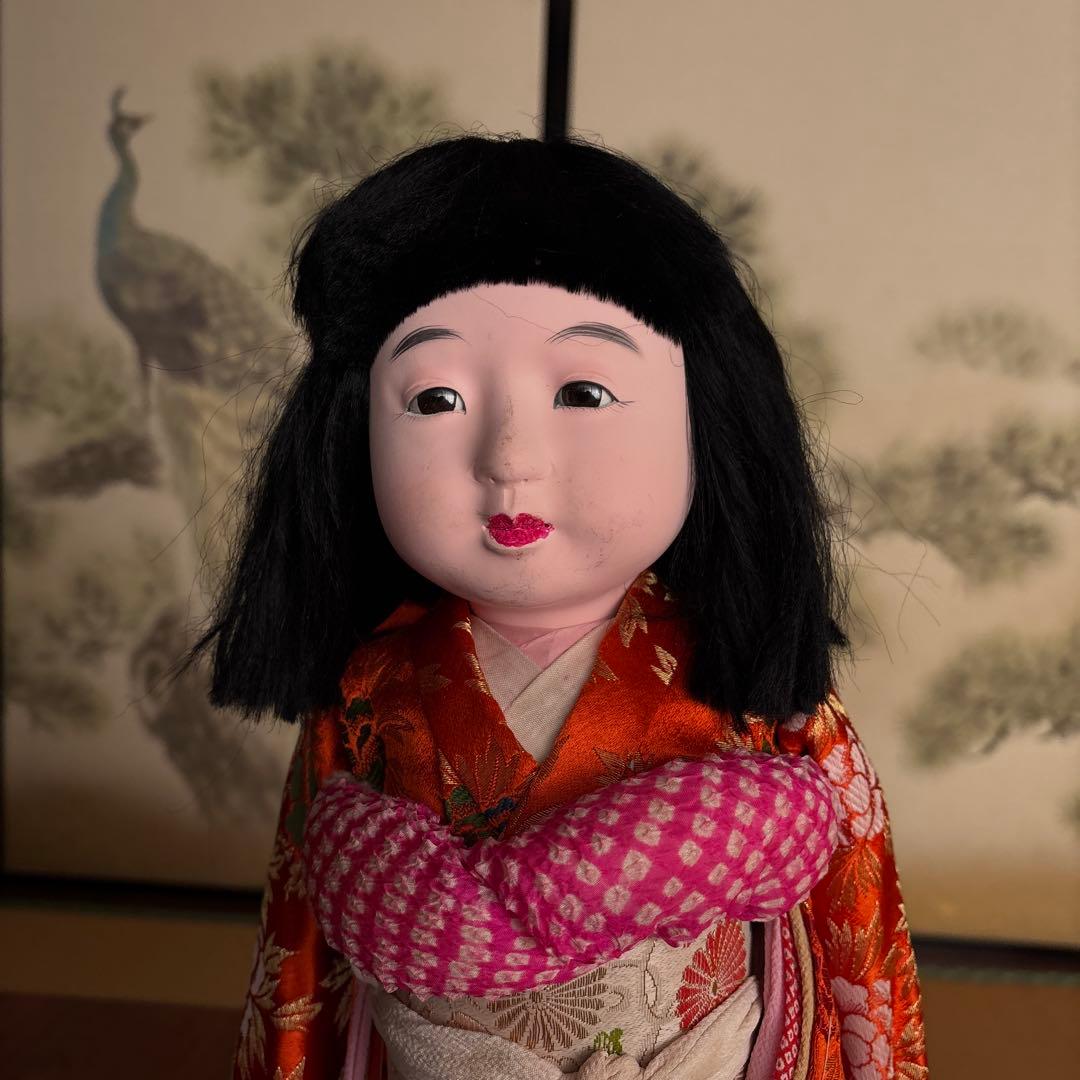 市松人形 オレンジ色 花柄着物 - メルカリ