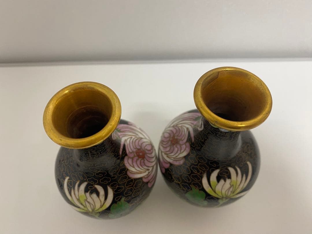 中国美術 花瓶 一対 台付き 中国七宝 花器 壷 景泰藍 花鳥図 唐物 七宝焼