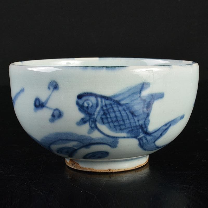 茶道具 古染付 魚波文 煎茶碗 仕覆付 表千家碌々斎