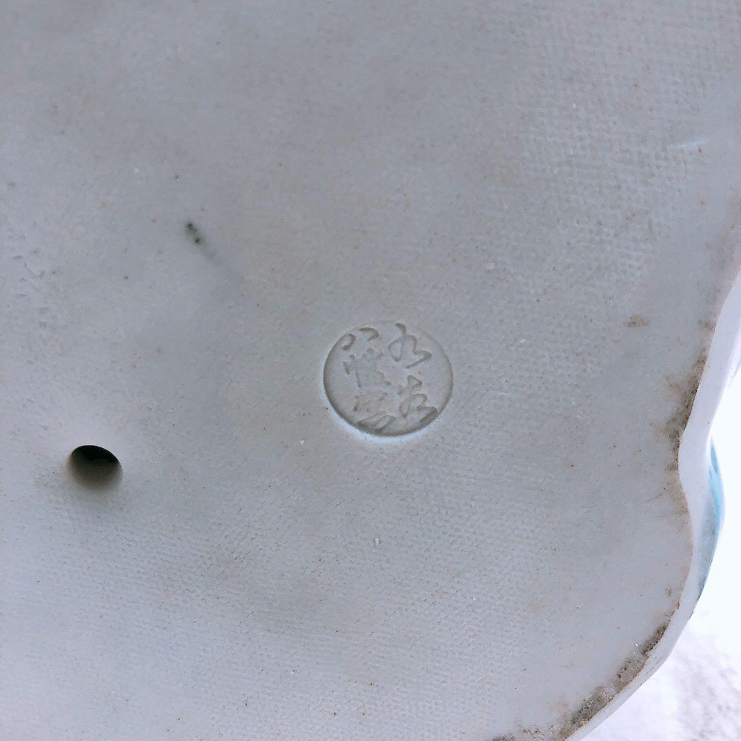 九谷焼 八幡窯 染付 座観音 観音像 縁起物 陶器製 置物 インテリア 中古品