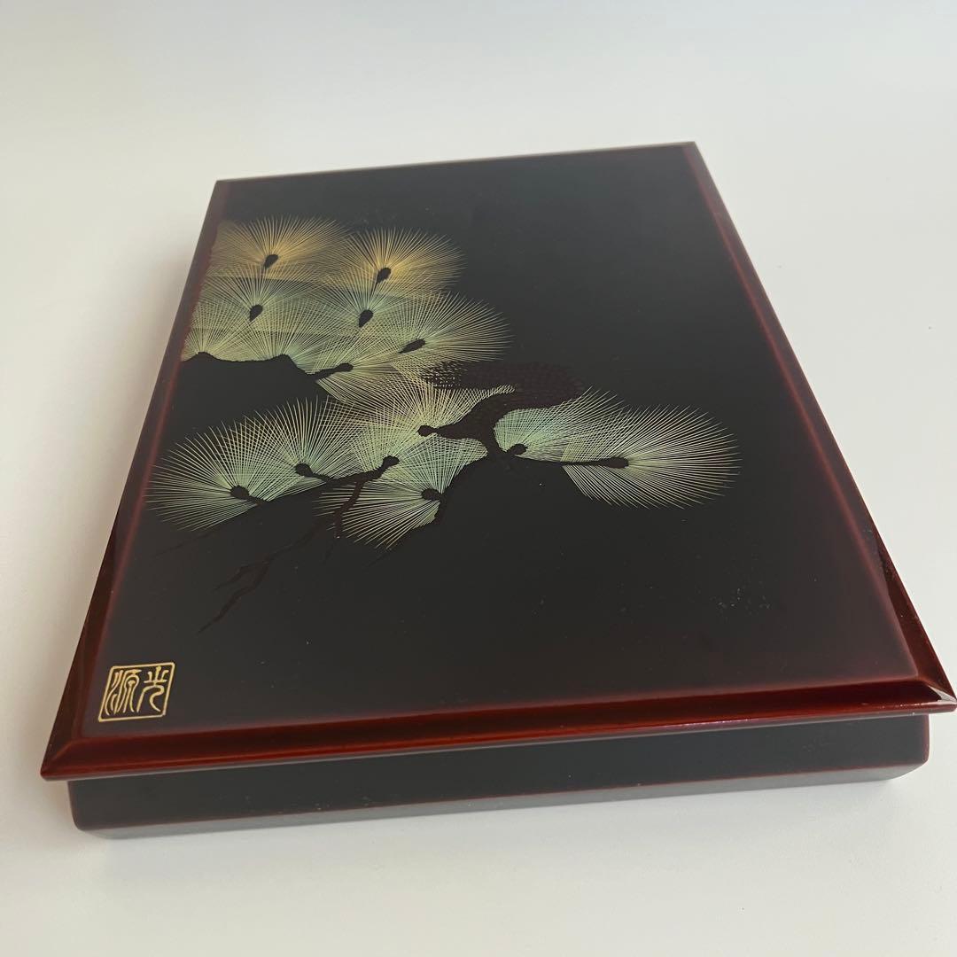 【未使用】越前漆器　文箱　錦松沈金　吉田屋漆器 茶道具　金色葉模様 漆器