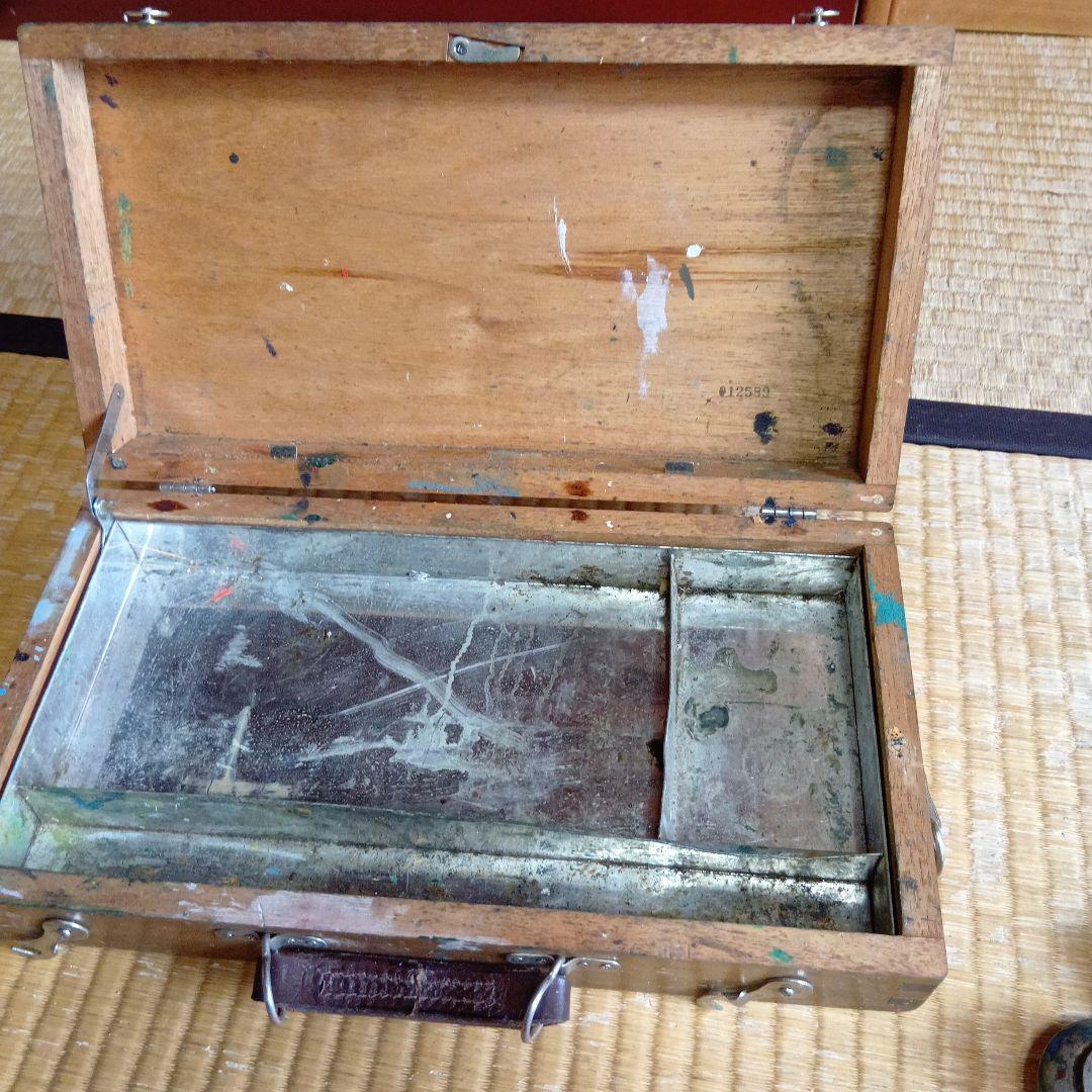 昭和レトロ 古い昭和の木製 イーゼル 油絵の道具一式まとめ 出品
