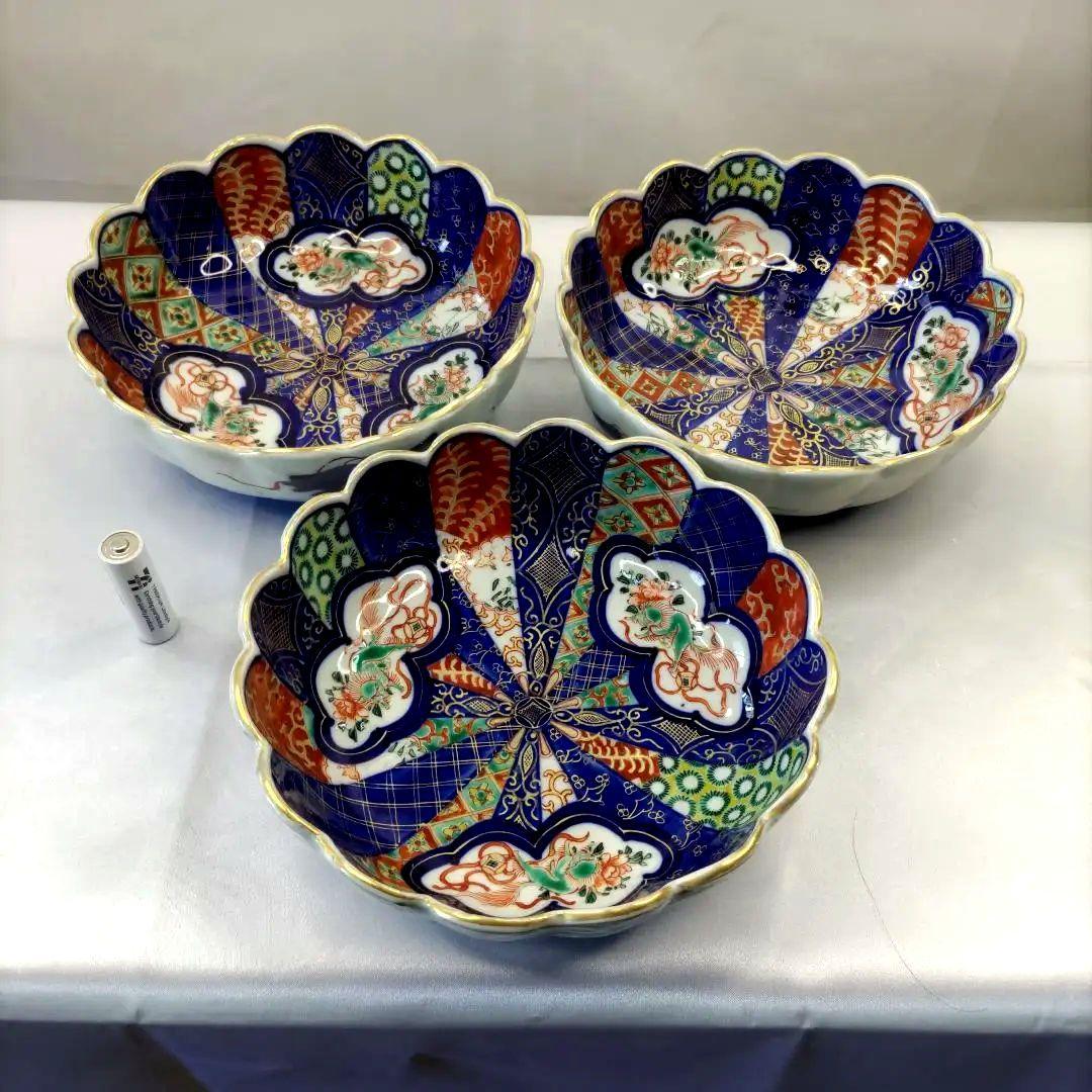 有田焼　伊万里焼　古伊万里　金彩　色絵　6寸皿　なます皿　小皿　小鉢　3客セット