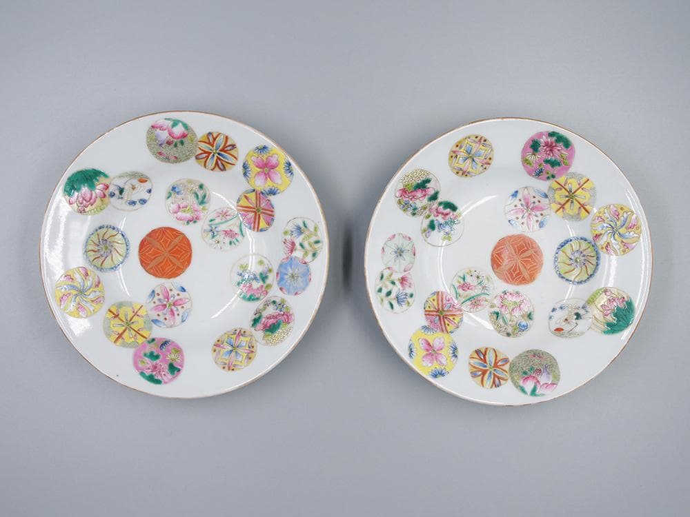 瓷】 ☆ 瓷器 粉彩皮球花紋折沿盤 ☆ 清朝期 花卉 果物 手