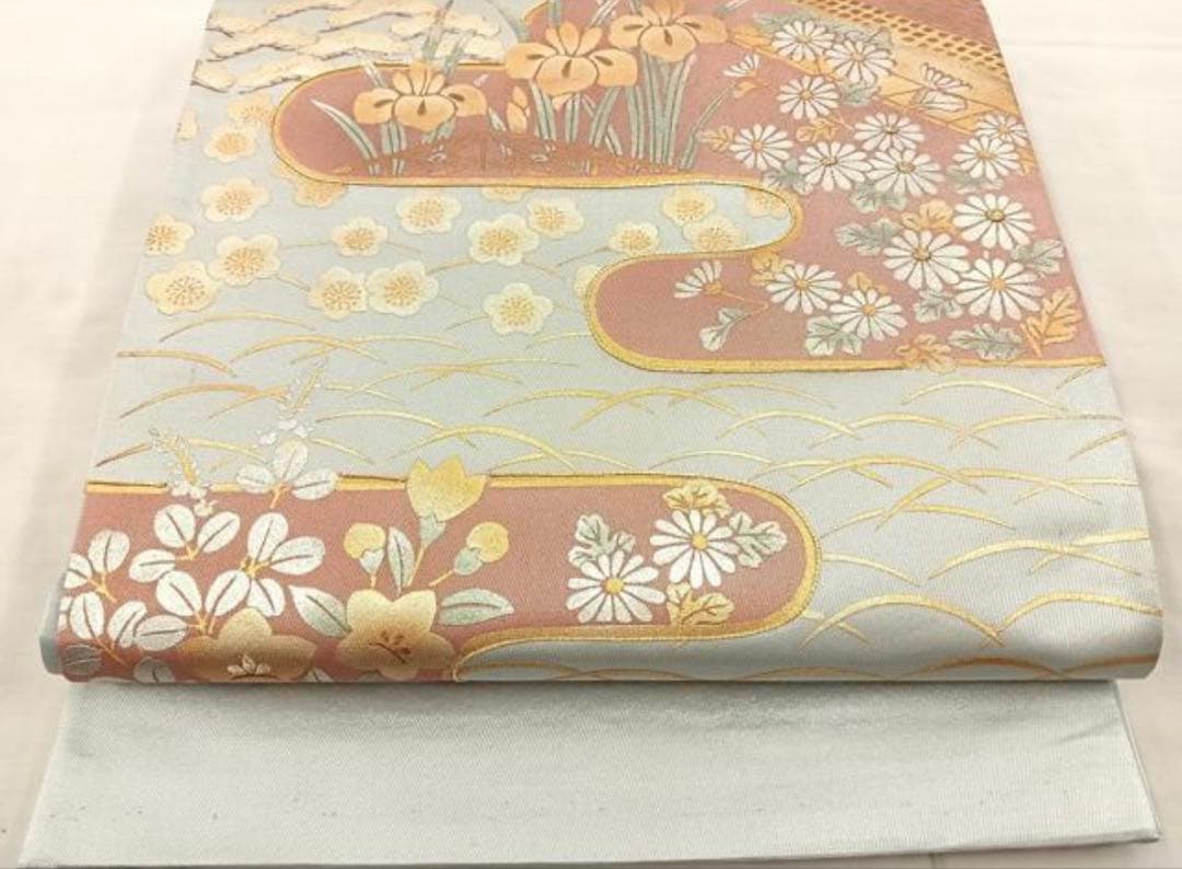 振袖 フルセット6点M〜Lサイズ赤と緑の花柄刺繍