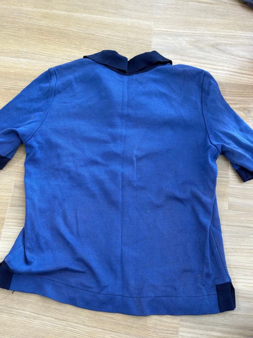 イヴサンローラン ポロシャツ 半袖 金ボタン ロゴ刺繍　ブルー