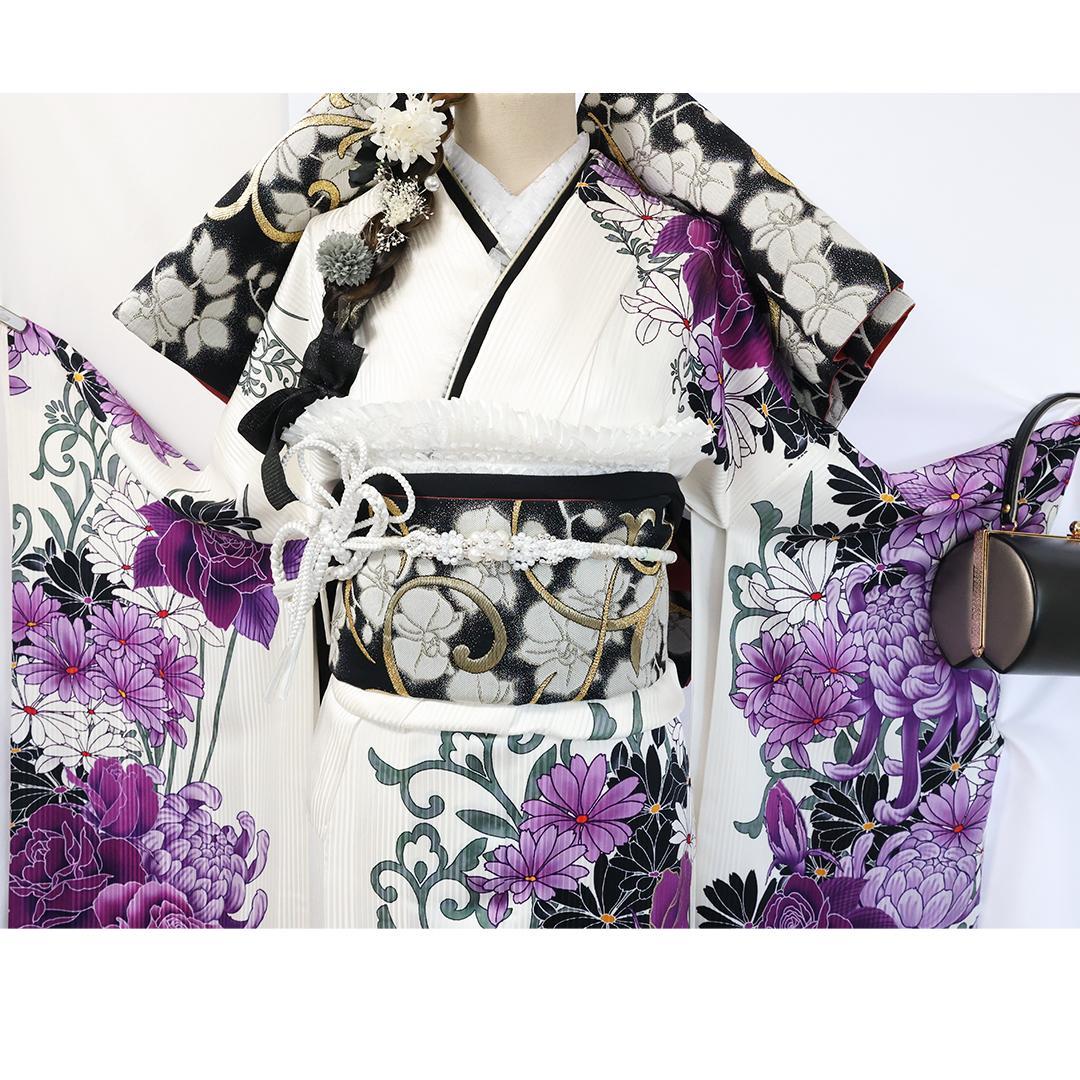 極美品！希少！◆ 振袖7点セット ◆丈162cm人気ホワイト系フルセットSv15