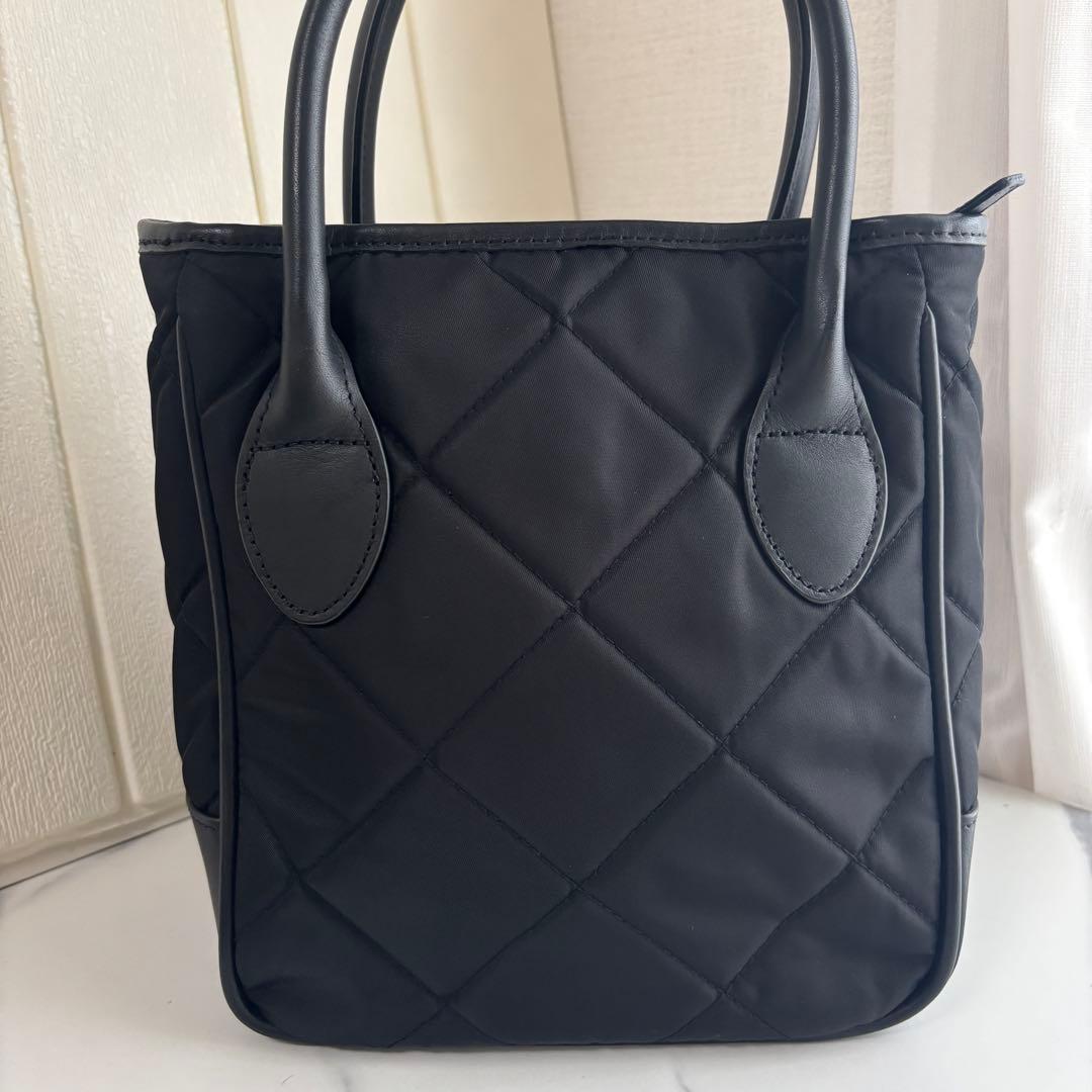 【極美品】Barbour ハンドバッグ　キルティング　黒　レザー×ナイロン