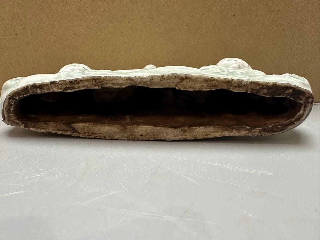 中国美術 文房具 青白磁 筆架 木彫龍 硯 二件