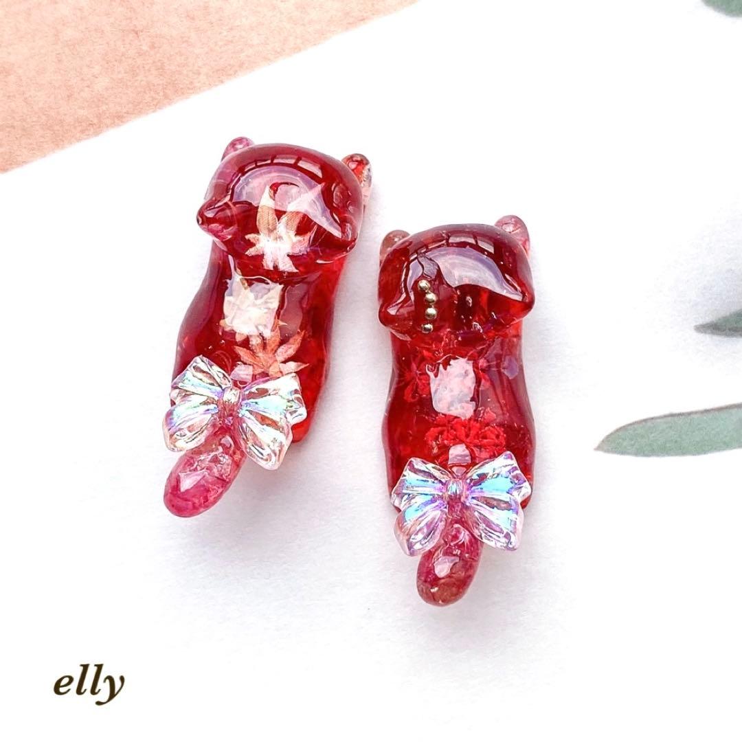 【ゼロ様】1511.天然石　琉球ガラス　楓　肉球　ジャンピング猫　レジン