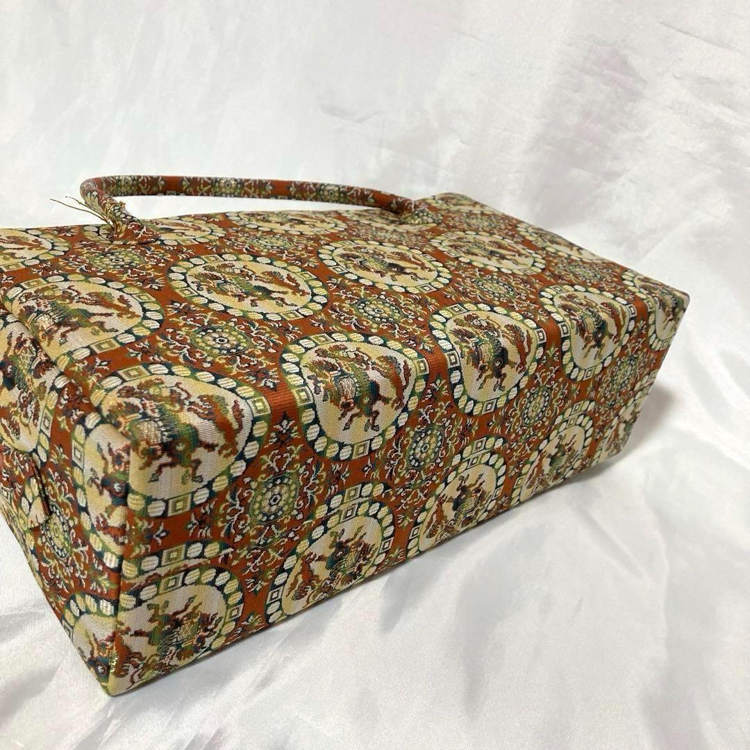 【未使用】利休バック/正絹　京都　西陣織/獅子狩文錦　古代錦/和装小物　お茶席