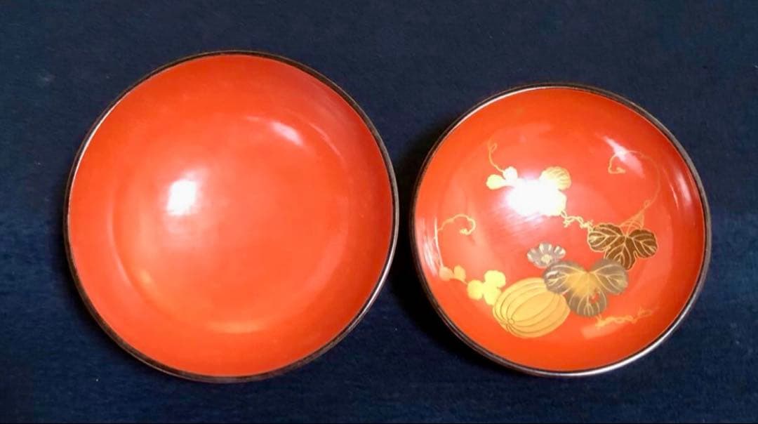 「祖」根来 瓜図 高蒔絵 菓子椀10客 塗師 仙斎 共箱 (122A)