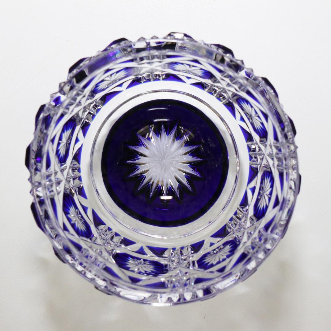 薩摩切子 猪口 八角 籠目文 青 酒器 ぐい呑み グラス