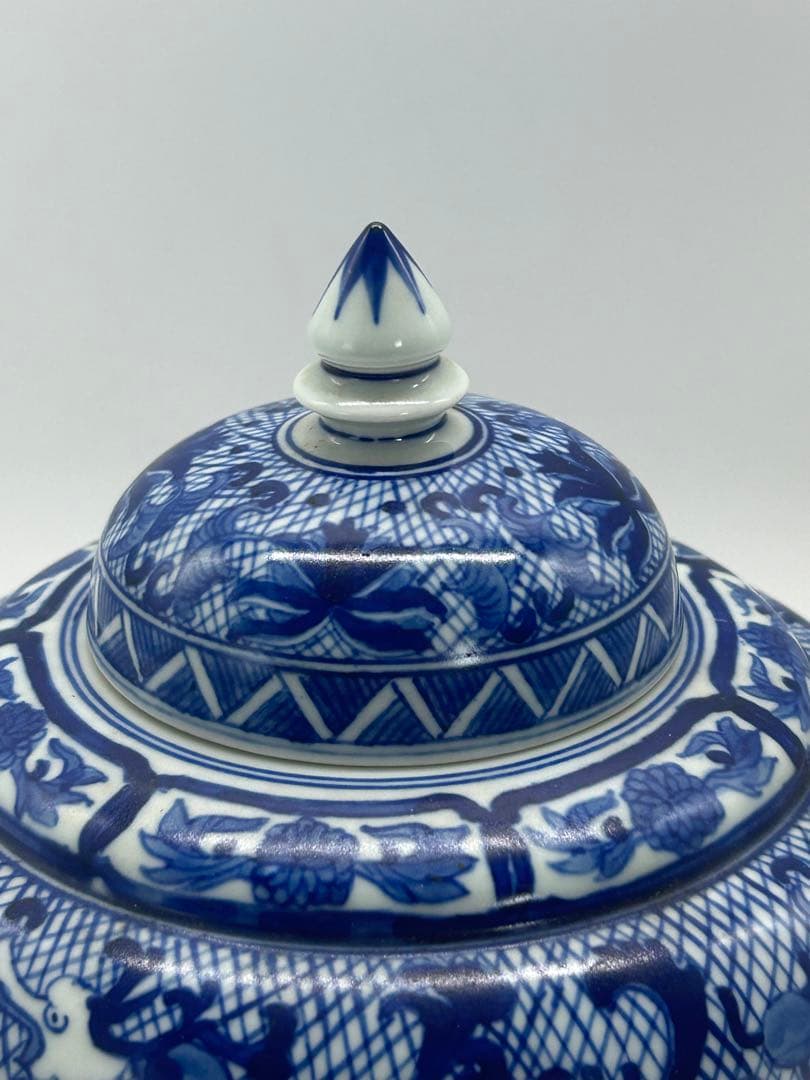 中国 染付 龍鳳紋蓋付壺 大清雍正年製銘 送料込み