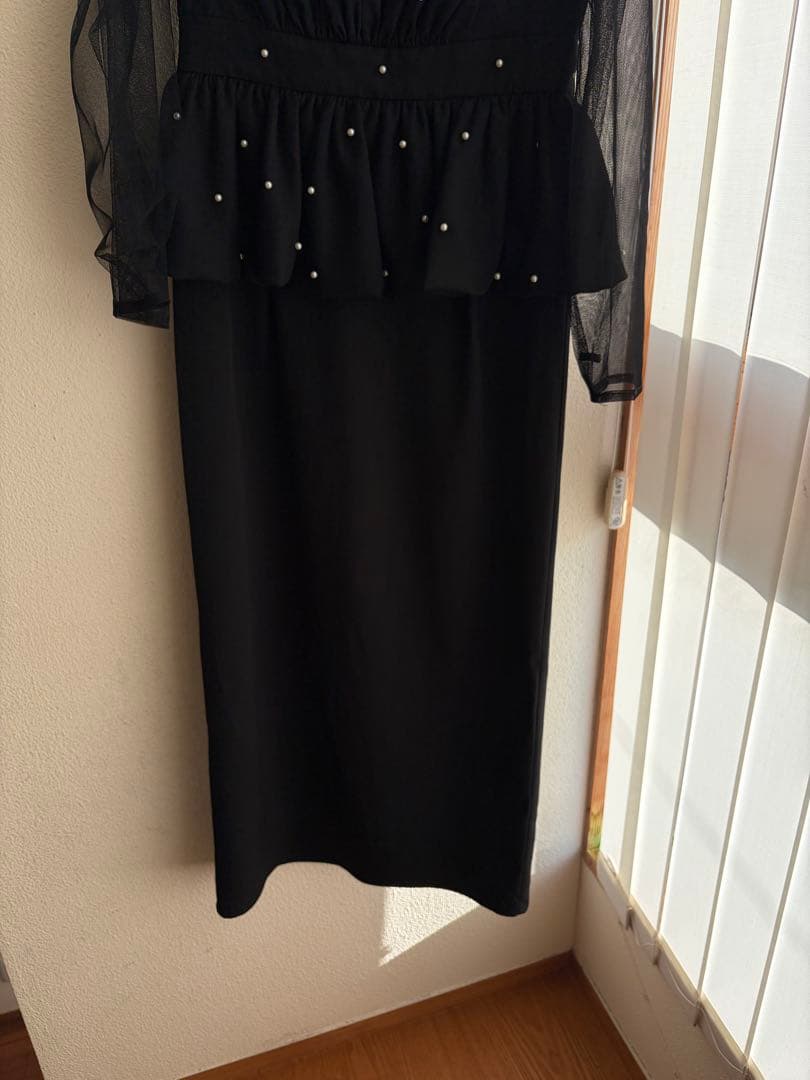 Et.UNiVER 黒 シースルー長袖 ペプラムドレス　M