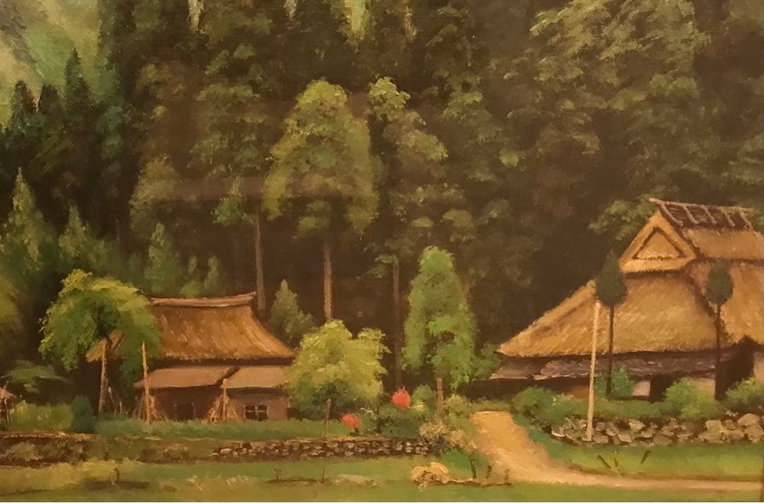 《真作》白崎景山　久多　油絵　F6号　額装　絵画　美術品　風景画　田舎の景色