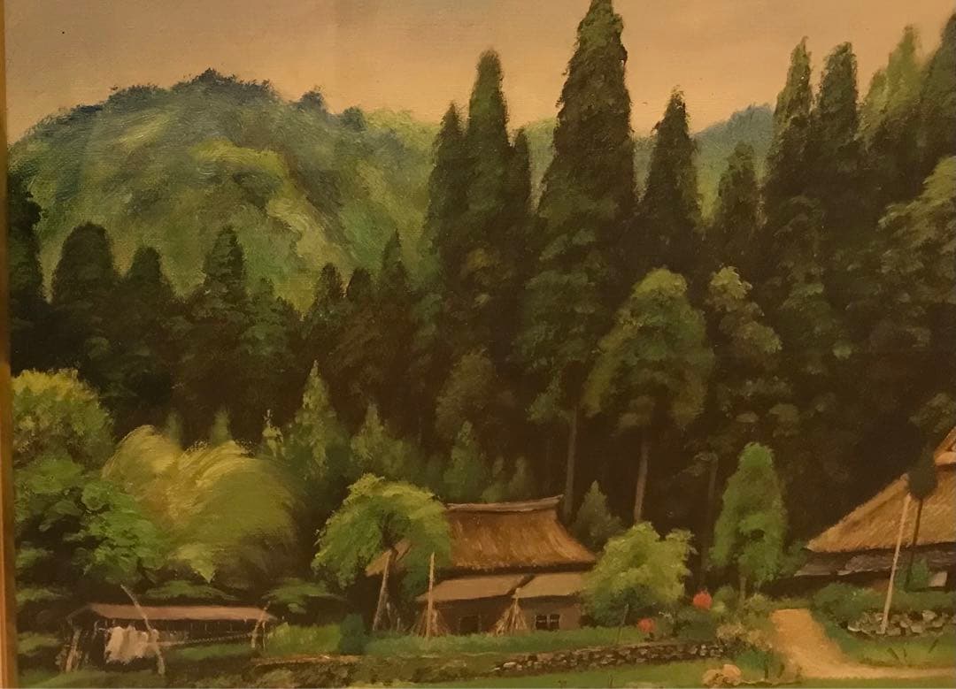 《真作》白崎景山　久多　油絵　F6号　額装　絵画　美術品　風景画　田舎の景色
