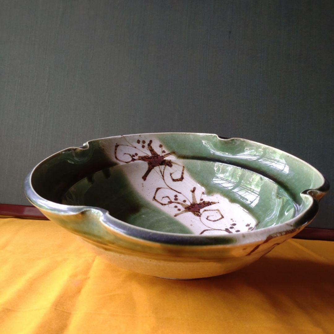 益子【鈴木稔】織部大深鉢　懐石　茶道具　師　高内秀剛