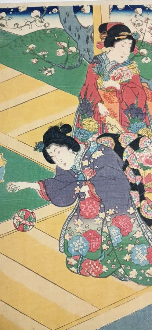 浮世絵、春色庭あそひ三枚綴り（偐紫田舎源氏)歌川房種