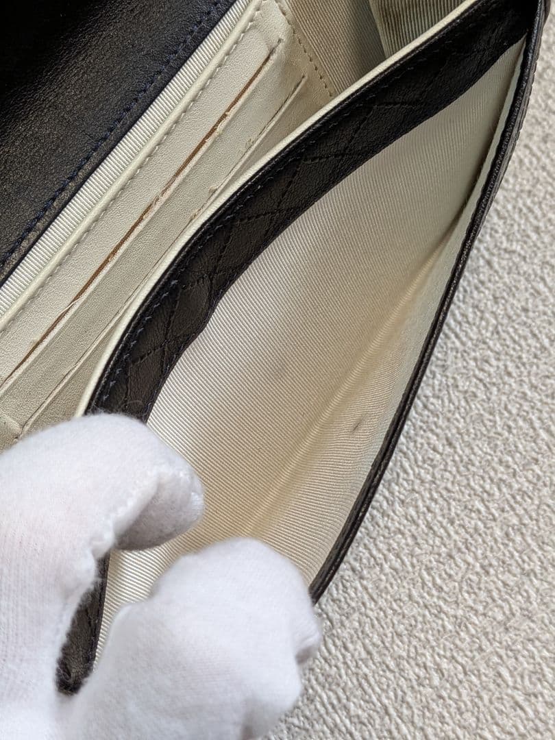 シャネル　黒　ビコローレ　バイカラー　折り財布　ミニ財布　ショルダー　ラムスキン