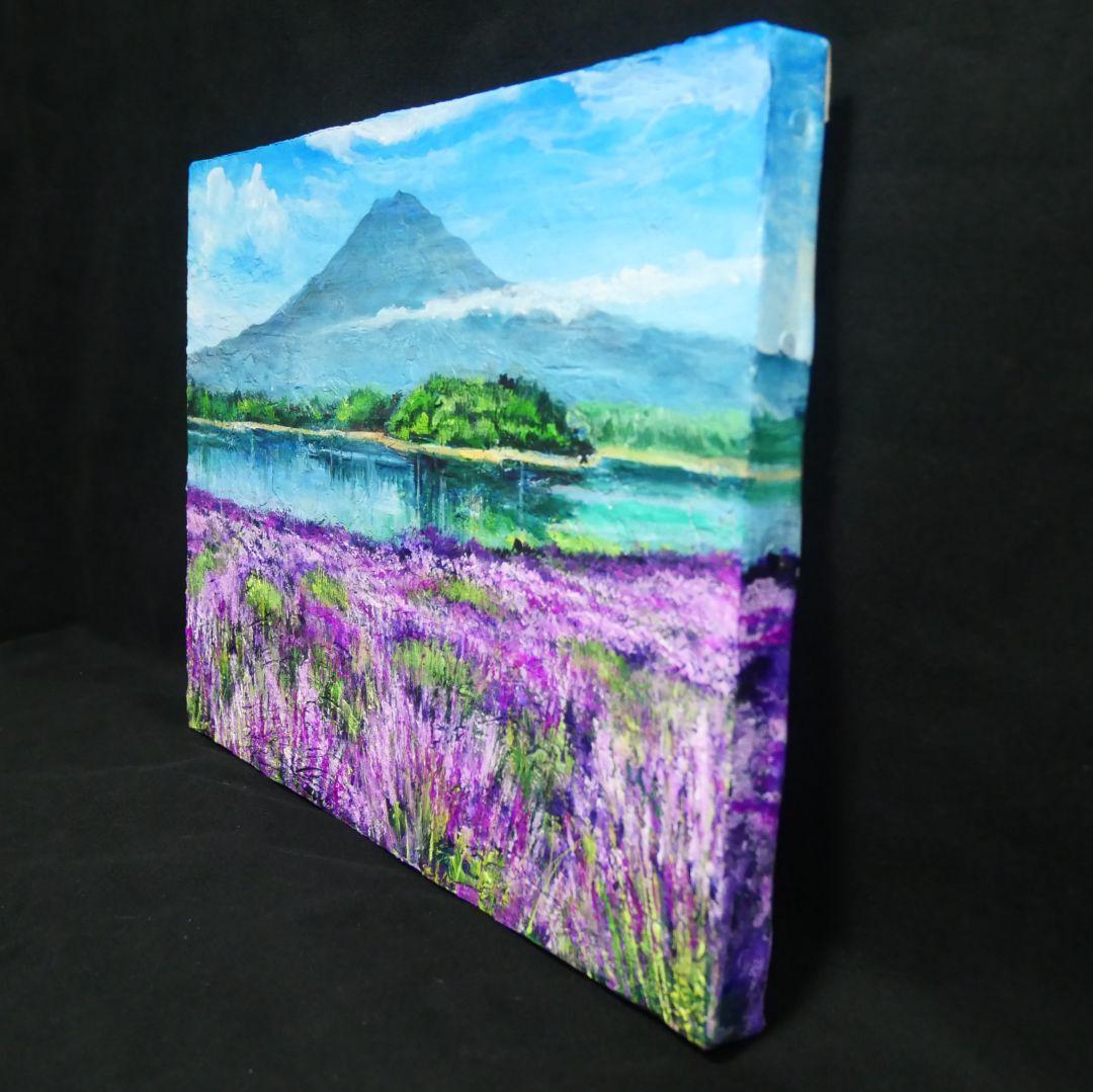 油絵 油彩 油彩画 絵 絵画 【河口湖のラベンダー畑】F4号