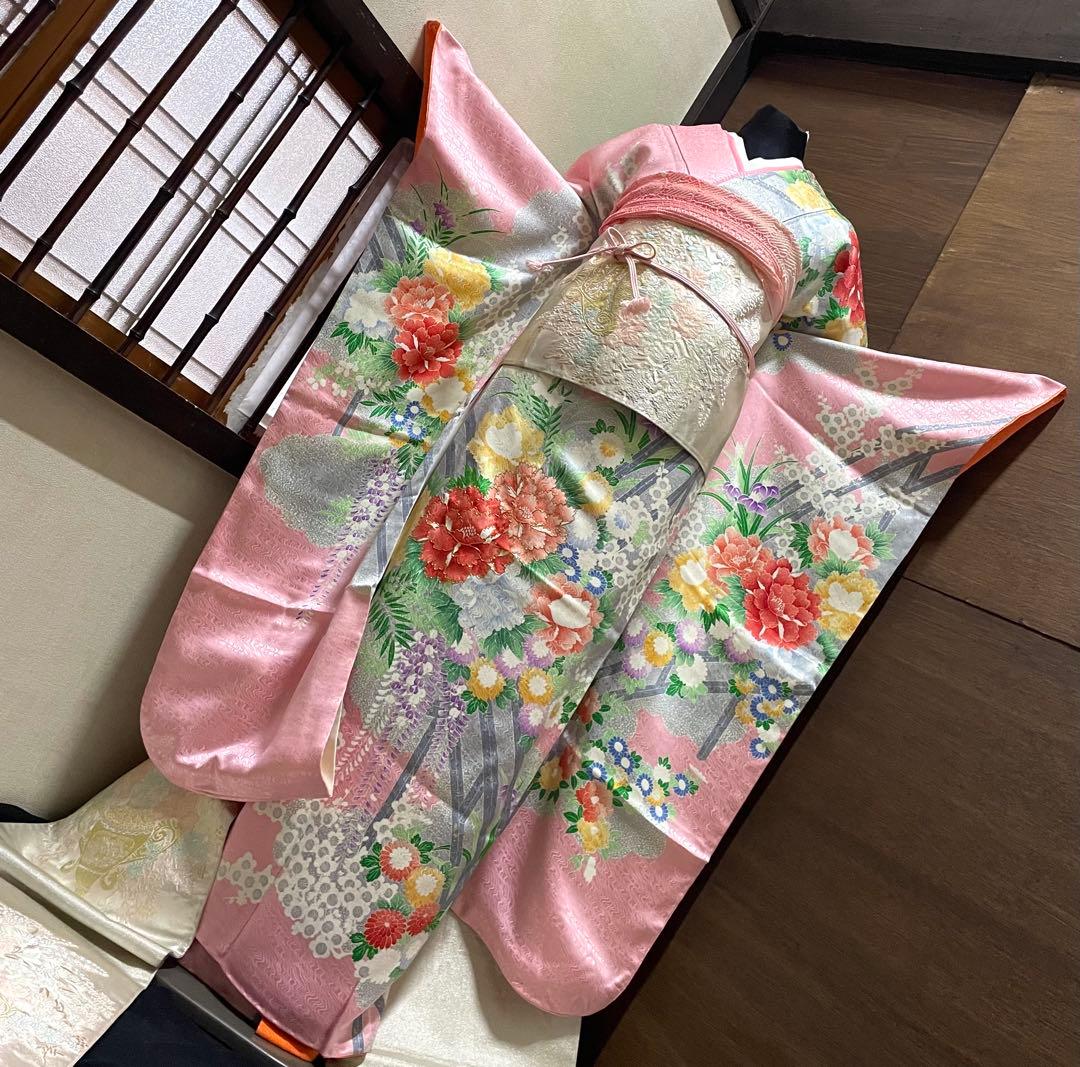 振袖フルセット6点サイズM〜L駒刺繍 渡り橋藤花房文 金彩 正絹 - メルカリ