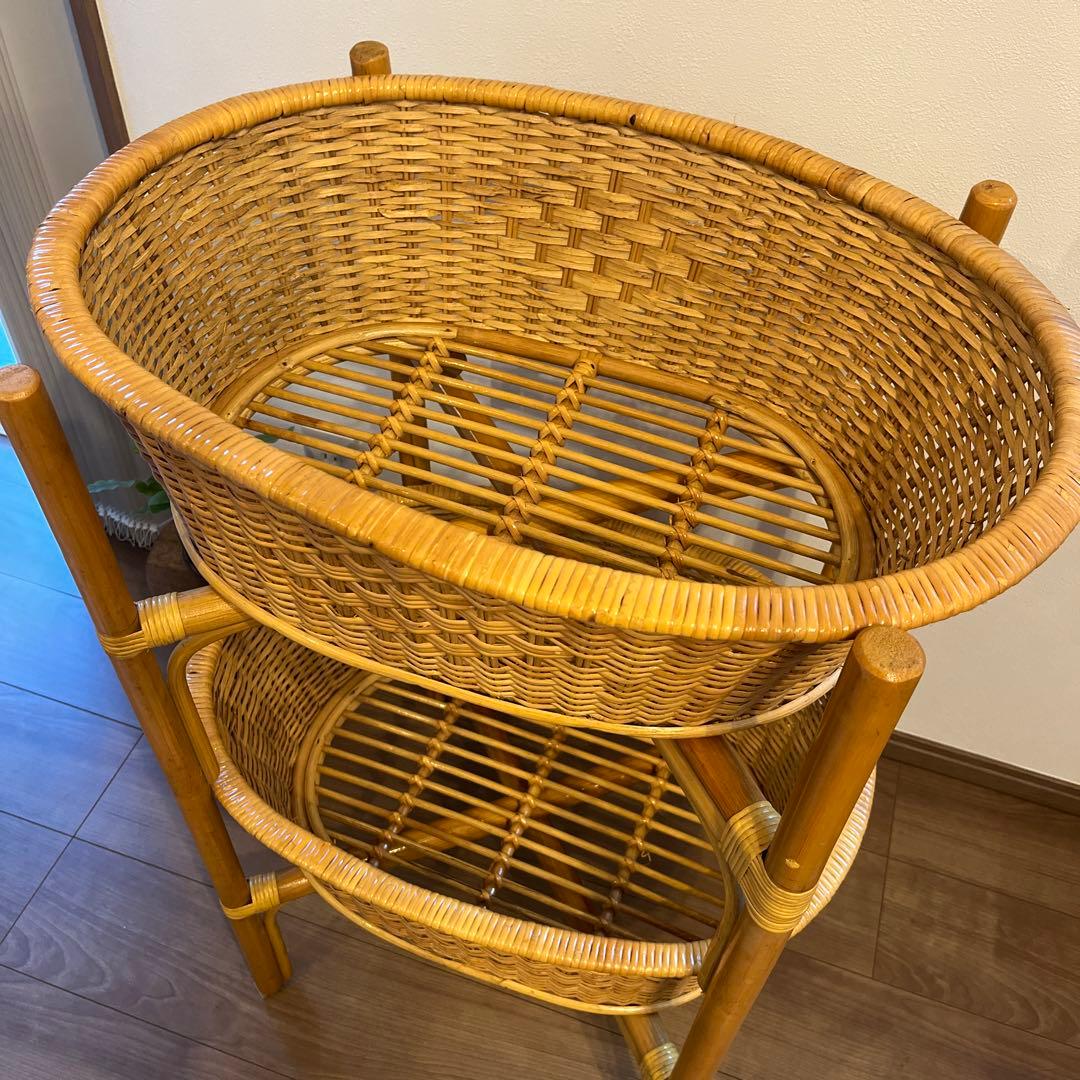 籐籠✳︎ランドリーバスケット2段✳︎レトロ✳︎取り外し可能✳︎