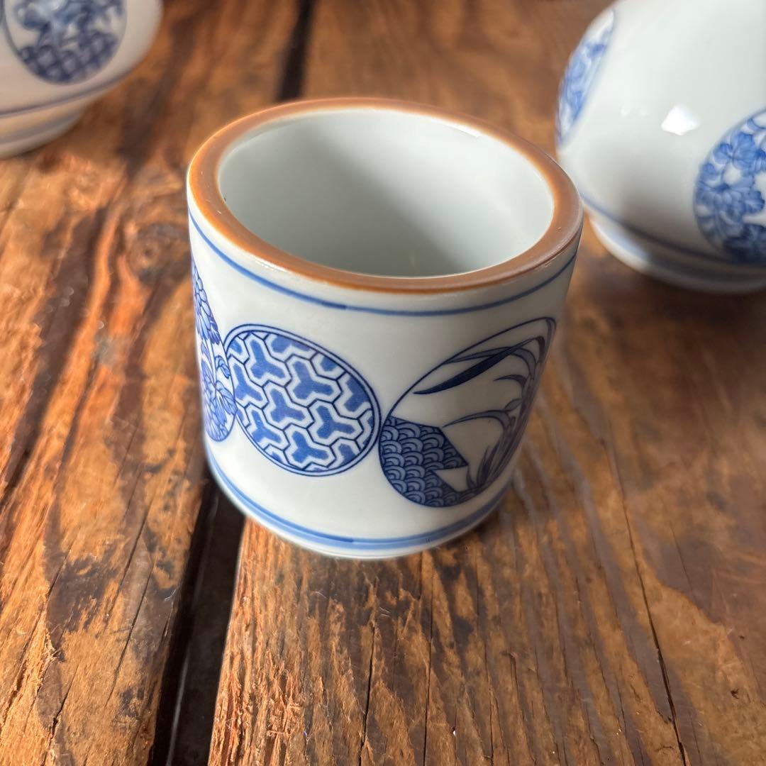 皆具 千古窯造 染付花丸文 水指 建水 蓋置 杓