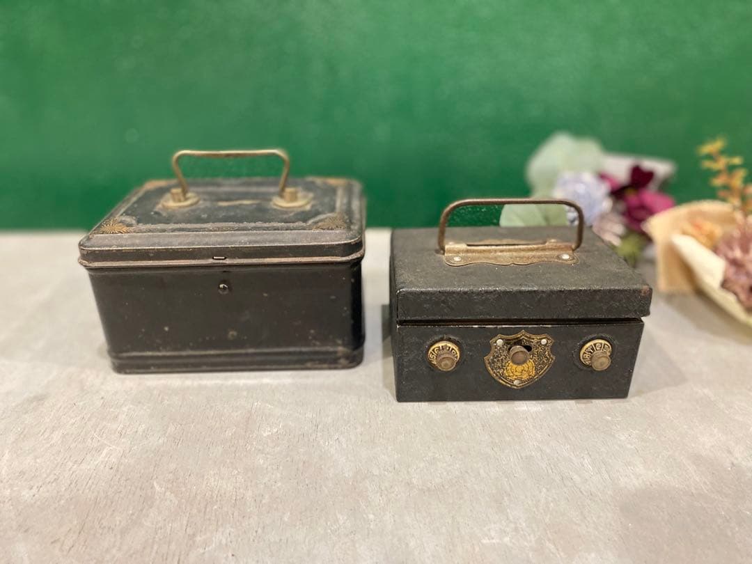 年代物 手提げ金庫 セット アンティーク ビンテージ 昭和レトロ 当時物 希少 昭和レトロ 耐火金庫 手提げ金庫 アンティーク 昭和2 30年代前後 骨董