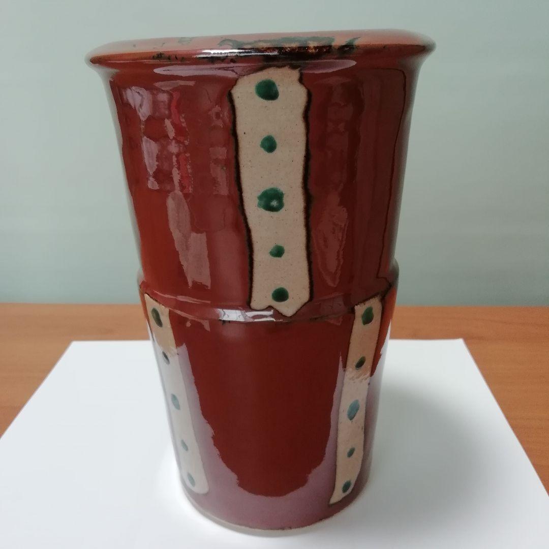 益子焼】濱田晋作 柿釉青差 花瓶