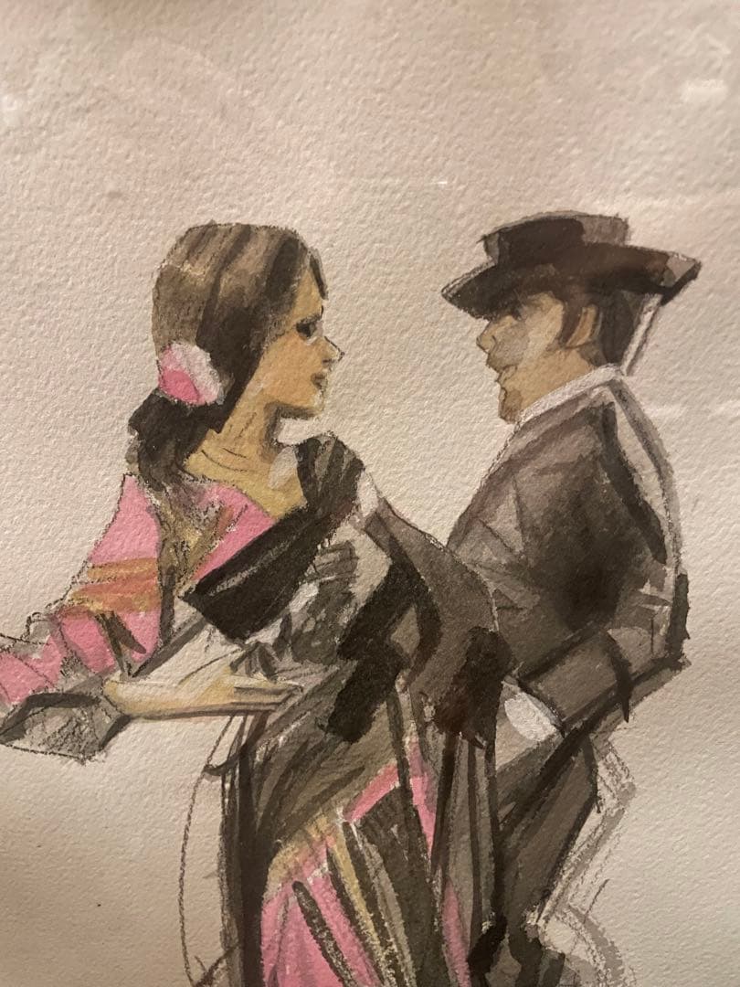 真作 蔵出し 斎藤三郎作「フラメンコ」(二科会員) 水彩 作者直筆サイン