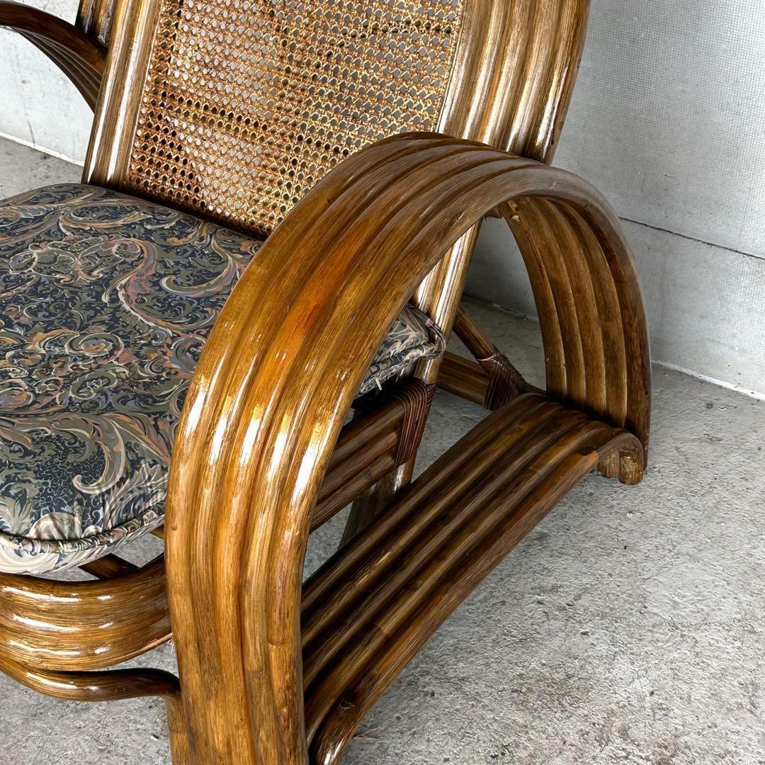 オールドラタン꧂カフェ風✦レトロラタン大型アームチェア 1人掛けソファー