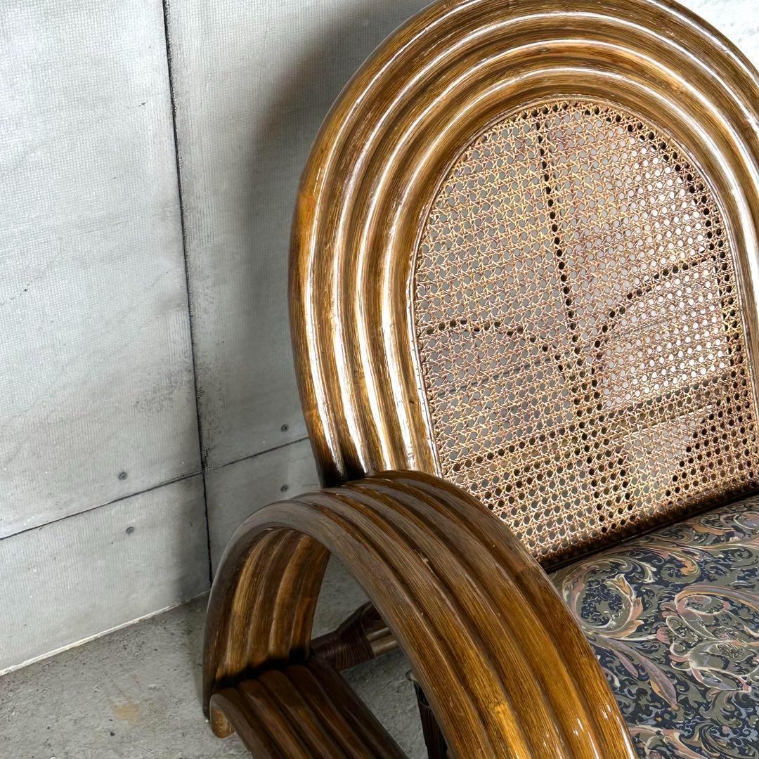 オールドラタン꧂カフェ風✦レトロラタン大型アームチェア 1人掛けソファー