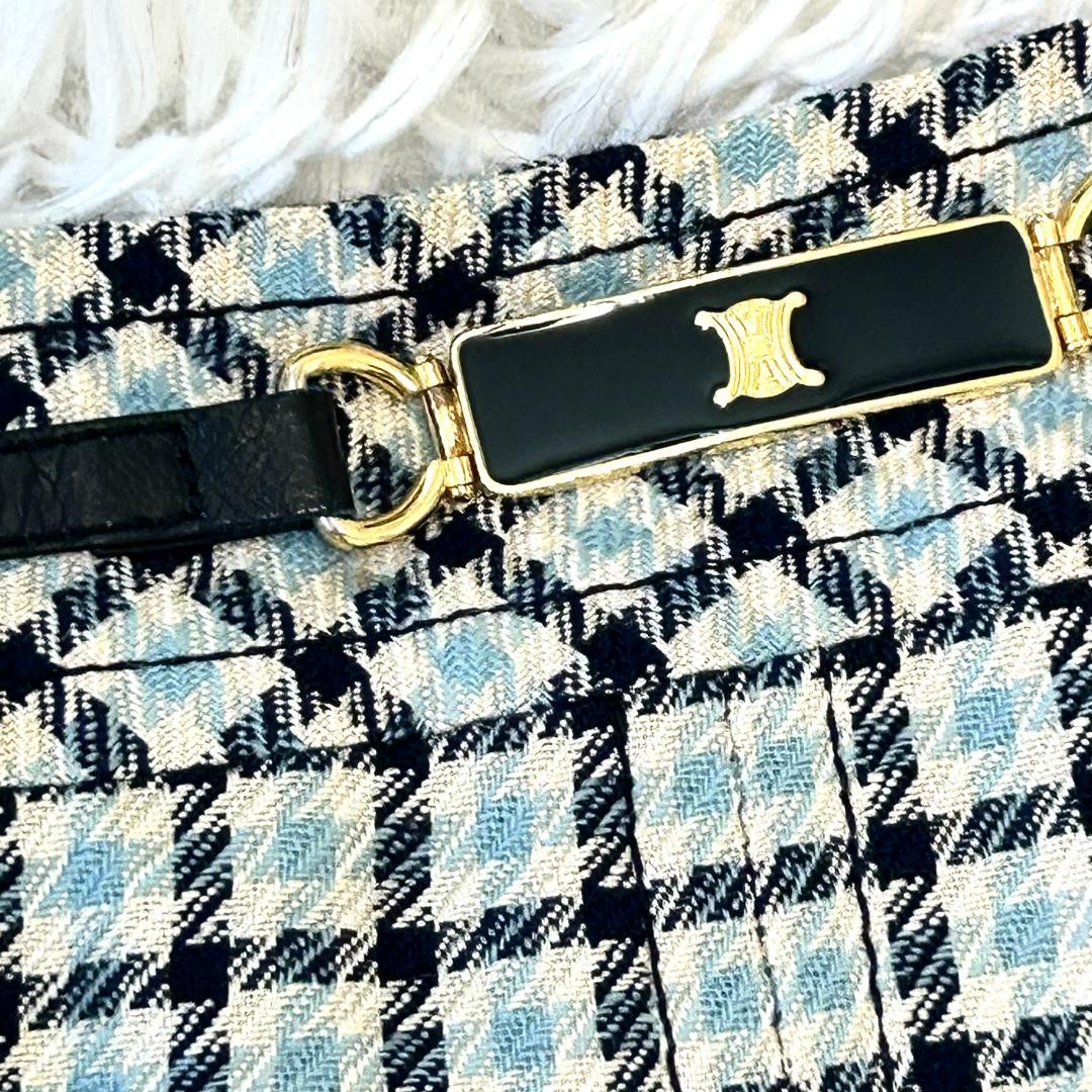 希少　セリーヌ　スカート　L　チェック　フレア　トリオンフ　プリーツ　膝丈