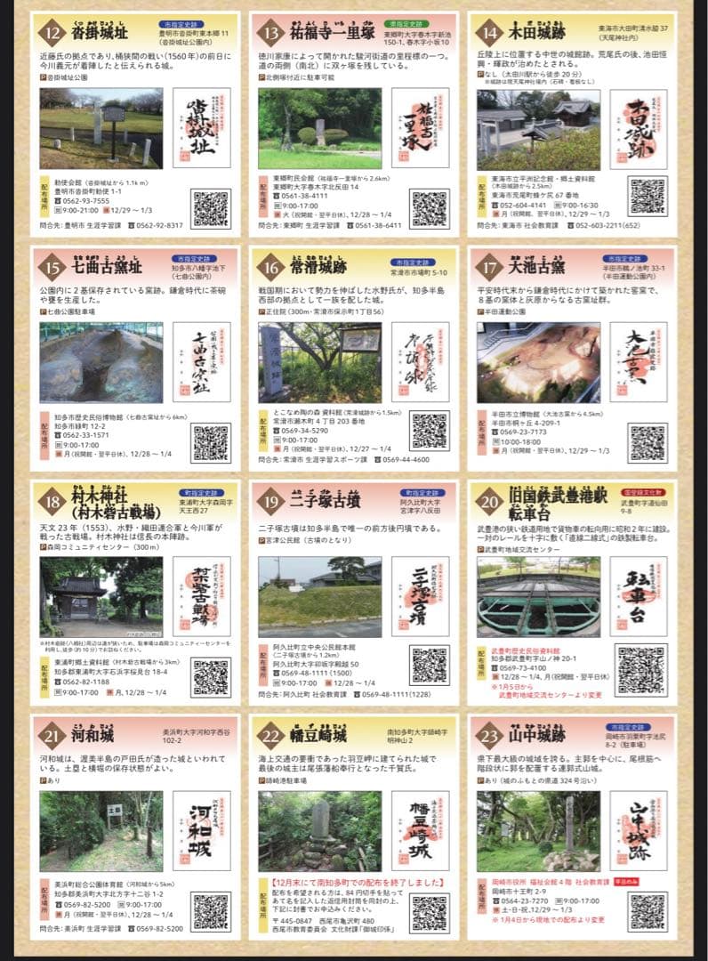 愛知県 30周年記念イベント御城印 / 御史跡印 (非売品) コンプリート