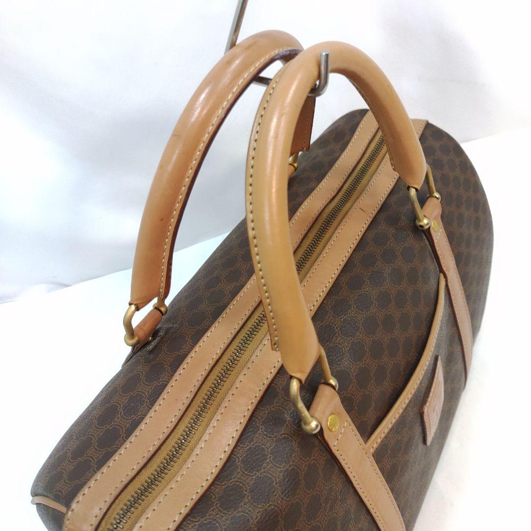 美品】セリーヌ ボストンバッグ レザー×PVC A4可 マカダム柄 ブラウン