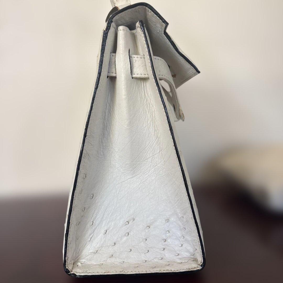 JRA認定 ハンドバッグ ホワイト レザー　クロコ　オーストリッチ